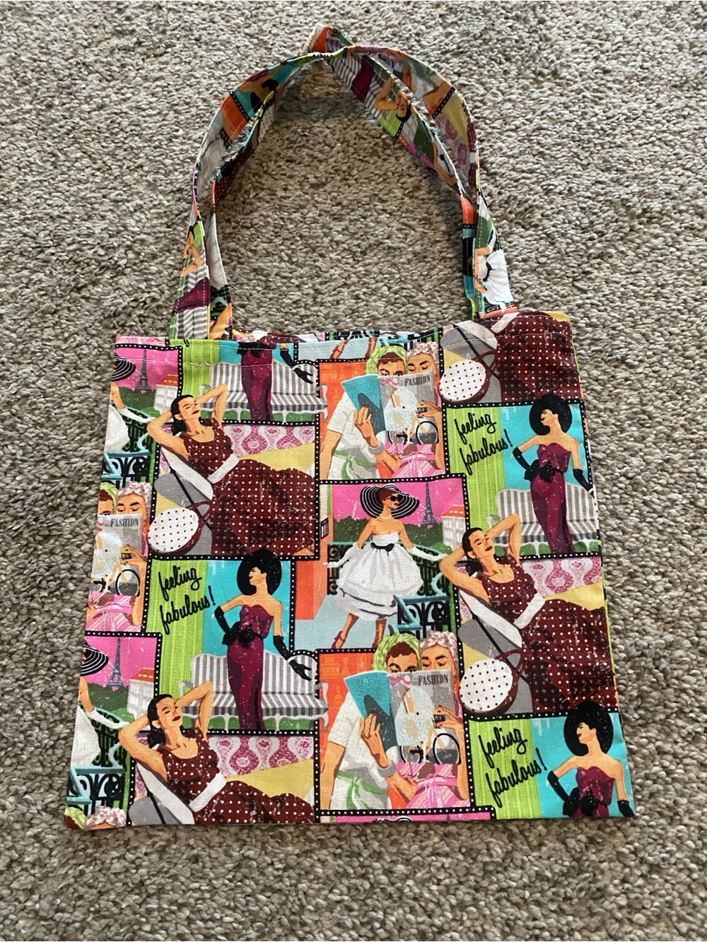 Vintage-Inspired Multicolor Canvas Tote Bag - Picture 6 of 6